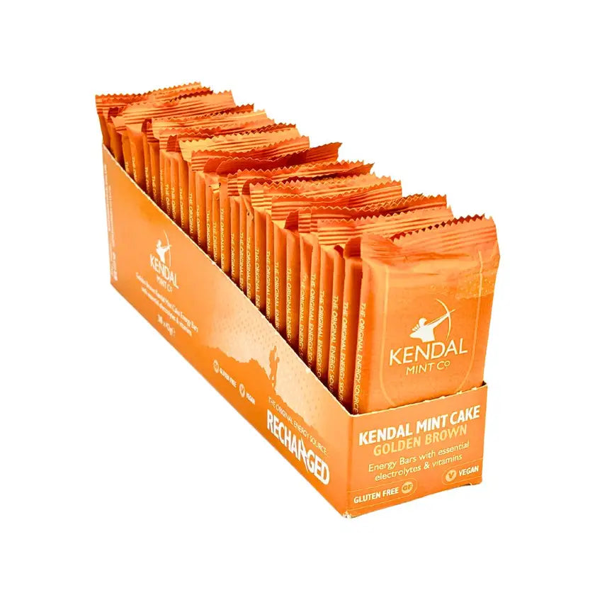 Golden brown Kendal Mint Cake energy bar pocket pack with three breakable blocks — view 4