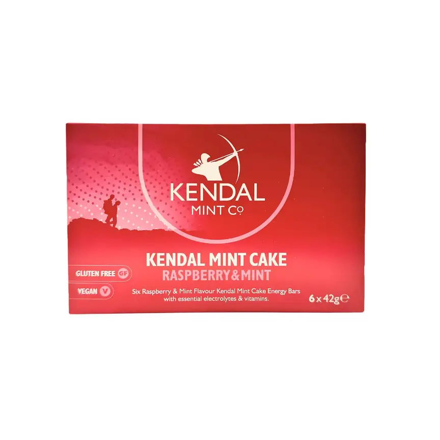 Raspberry and mint Kendal Mint Cake pocket energy bar with three breakable block sections — view 4