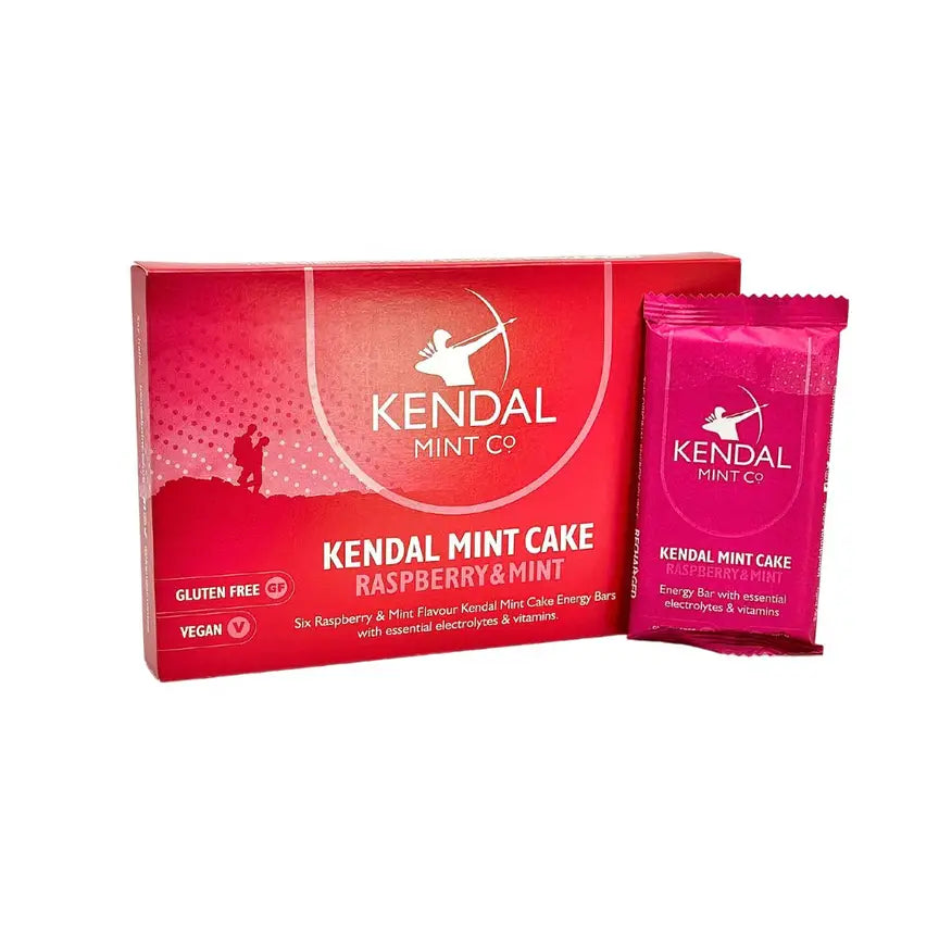 Raspberry and mint Kendal Mint Cake pocket energy bar with three breakable block sections — view 5