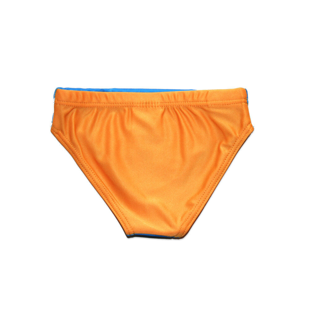 Orange baby boy swim bottoms featuring a playful cat print and comfortable elastic waistband. — view 2