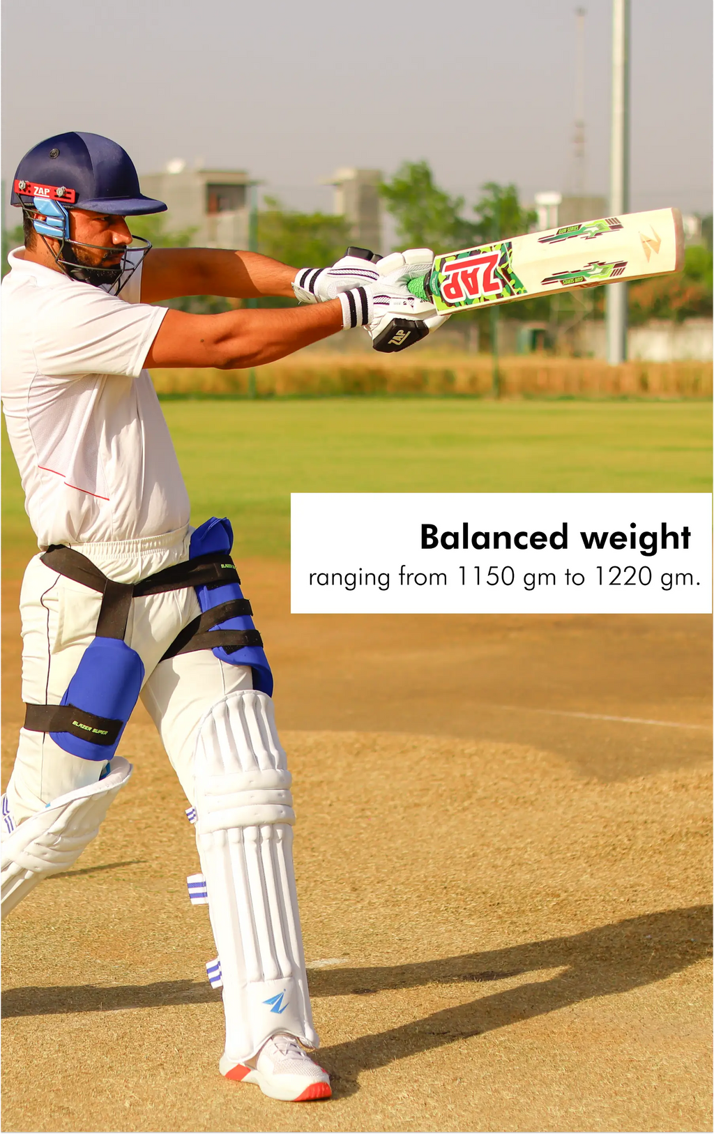 ZAP Colt Army English willow cricket bat with rubberized grip and protective scuff sheet — view 3