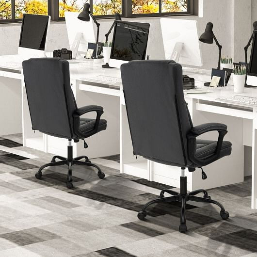 High back ergonomic executive chair in black leathaire with padded armrests and smooth rolling casters — view 2