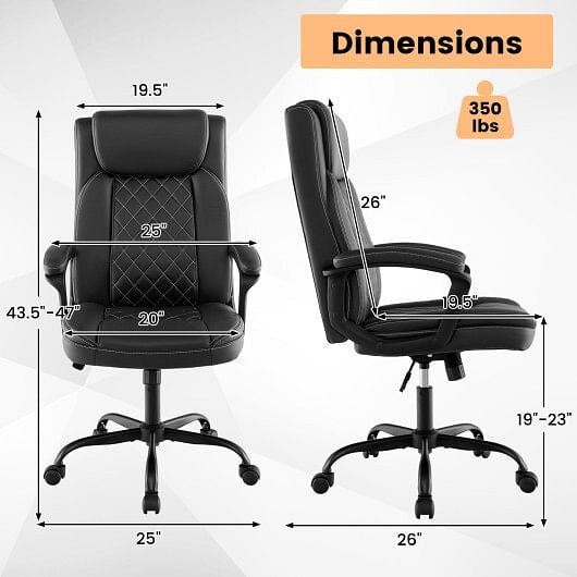 High back ergonomic executive chair in black leathaire with padded armrests and smooth rolling casters — view 3