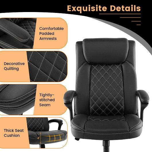 High back ergonomic executive chair in black leathaire with padded armrests and smooth rolling casters — view 4