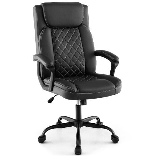 High back ergonomic executive chair in black leathaire with padded armrests and smooth rolling casters — view 5