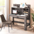 Modern 48-inch white writing computer desk with built-in storage shelves and cable management hole