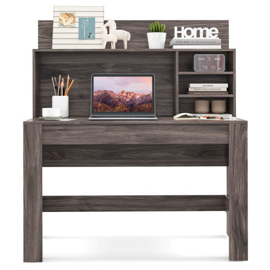 Modern 48-inch white writing computer desk with built-in storage shelves and cable management hole — view 3