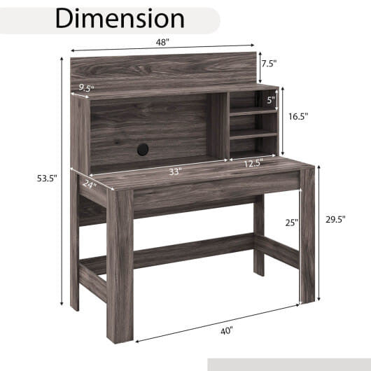 Modern 48-inch white writing computer desk with built-in storage shelves and cable management hole — view 4