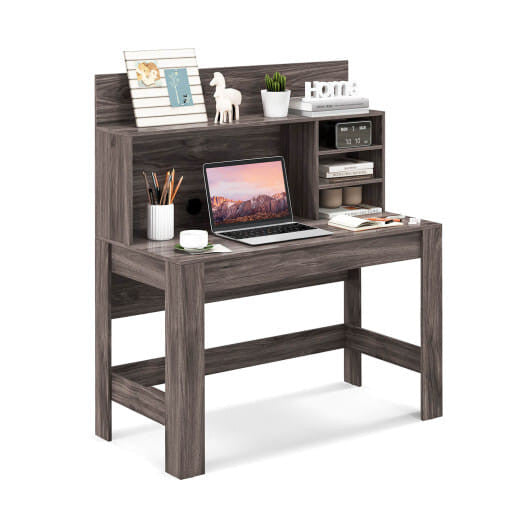 Modern 48-inch white writing computer desk with built-in storage shelves and cable management hole — view 8