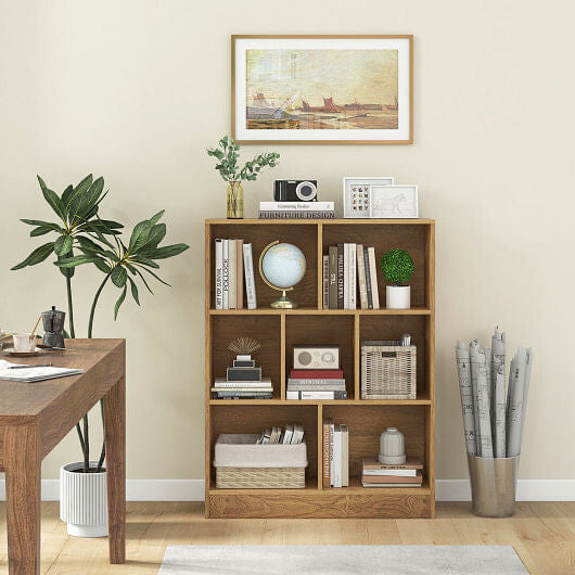 White 7-section freestanding kids bookshelf and toy storage organizer for nursery or playroom