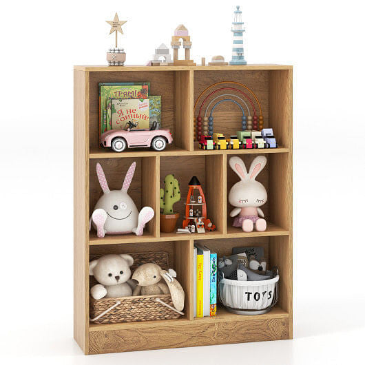 White 7-section freestanding kids bookshelf and toy storage organizer for nursery or playroom — view 3