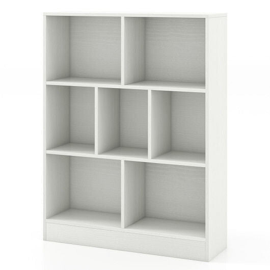 White 7-section freestanding kids bookshelf and toy storage organizer for nursery or playroom — view 5