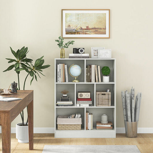 White 7-section freestanding kids bookshelf and toy storage organizer for nursery or playroom — view 6