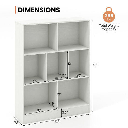 White 7-section freestanding kids bookshelf and toy storage organizer for nursery or playroom — view 9
