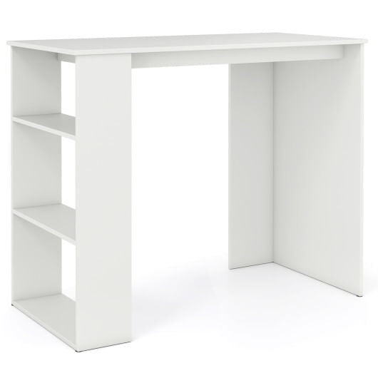 Compact white computer desk with open bookshelf in a small modern home office space — view 5