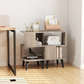 Set of two 3-tier geometric bookshelves with open storage shelves, perfect for modern living spaces.