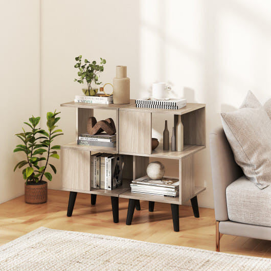 Set of two 3-tier geometric bookshelves with open storage shelves, perfect for modern living spaces. — view 2
