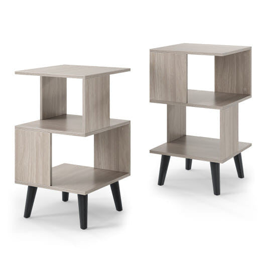 Set of two 3-tier geometric bookshelves with open storage shelves, perfect for modern living spaces. — view 3