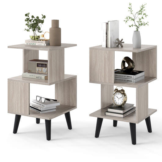 Set of two 3-tier geometric bookshelves with open storage shelves, perfect for modern living spaces. — view 5