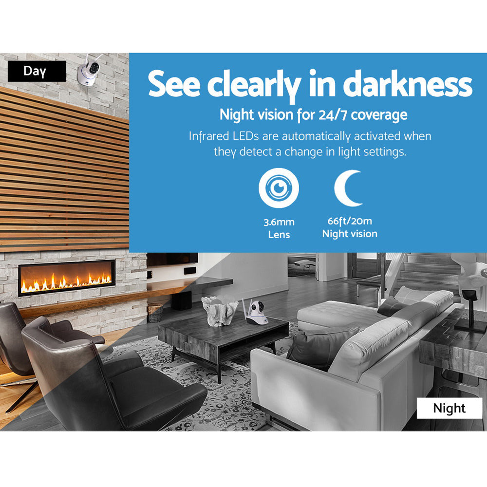 White wireless dome security camera for indoor smart home monitoring with high definition lens — view 4