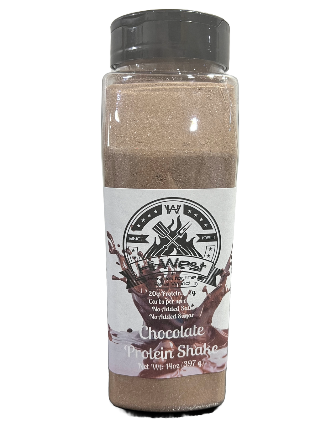 Hi-West chocolate protein shake beverage in a branded container for daily workout recovery