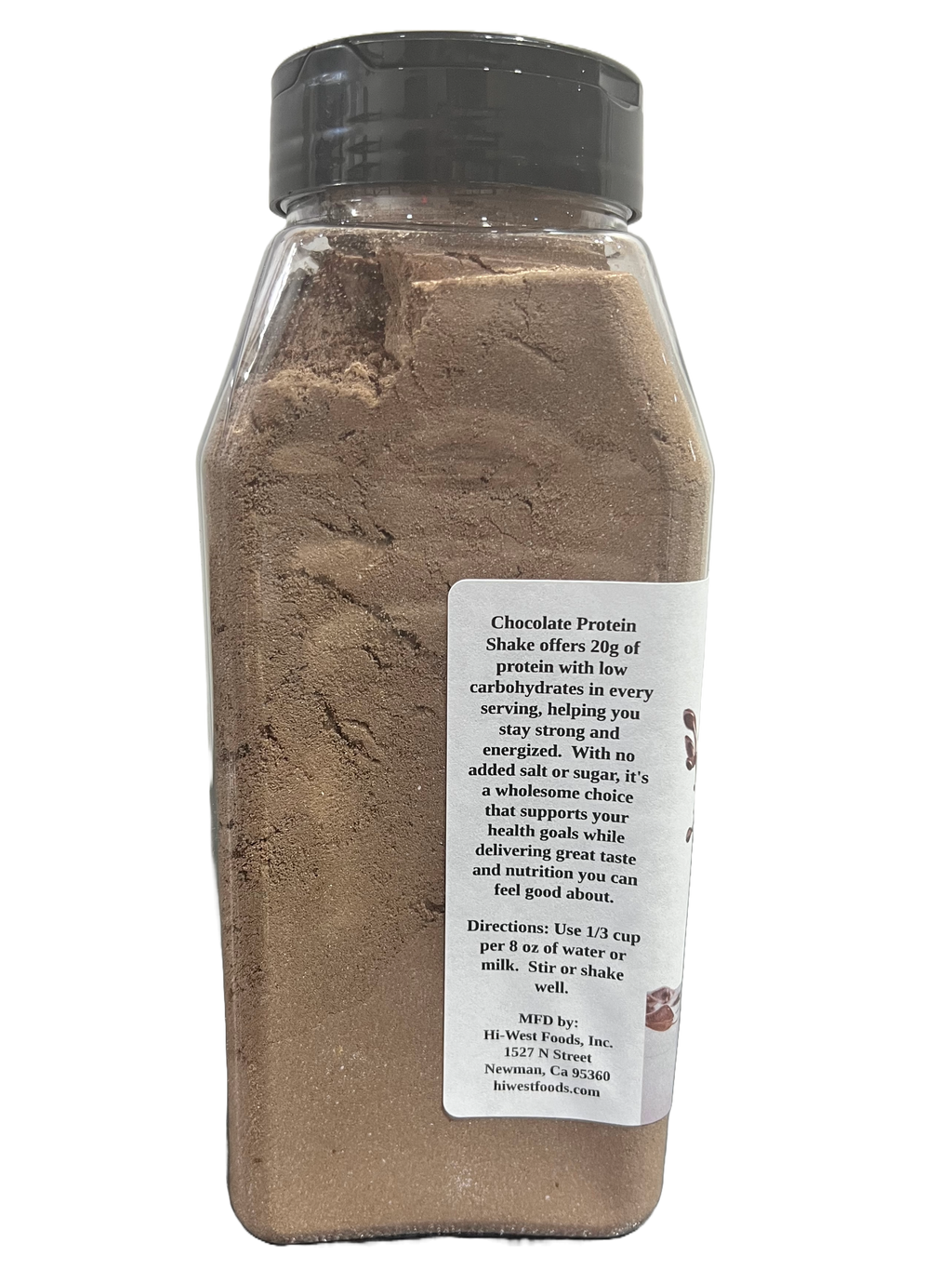 Hi-West chocolate protein shake beverage in a branded container for daily workout recovery — view 3