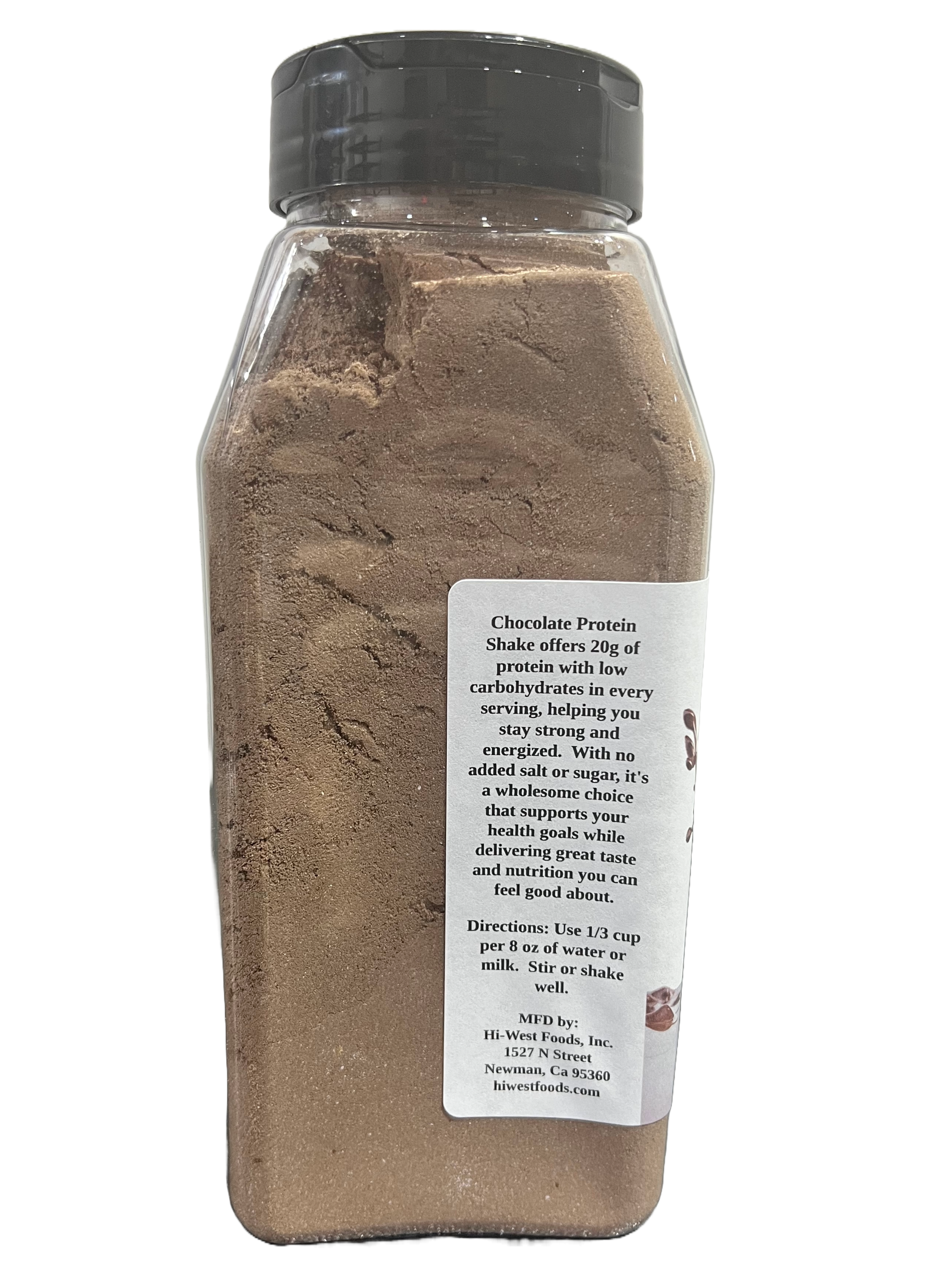 Hi-West chocolate protein shake beverage in a branded container for daily workout recovery — view 3