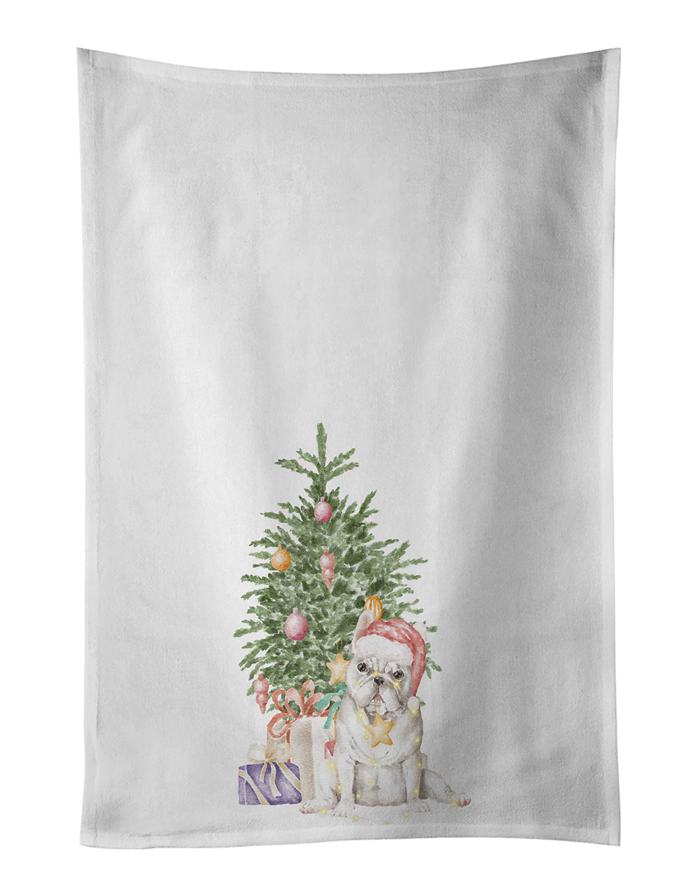 French Bulldog White Christmas Presents and Tree Kitchen Towel Set of 2-0