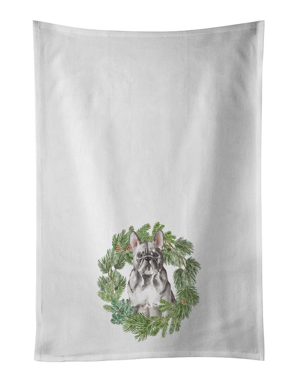French Bulldog Blue Christmas Wreath Kitchen Towel Set of 2-0