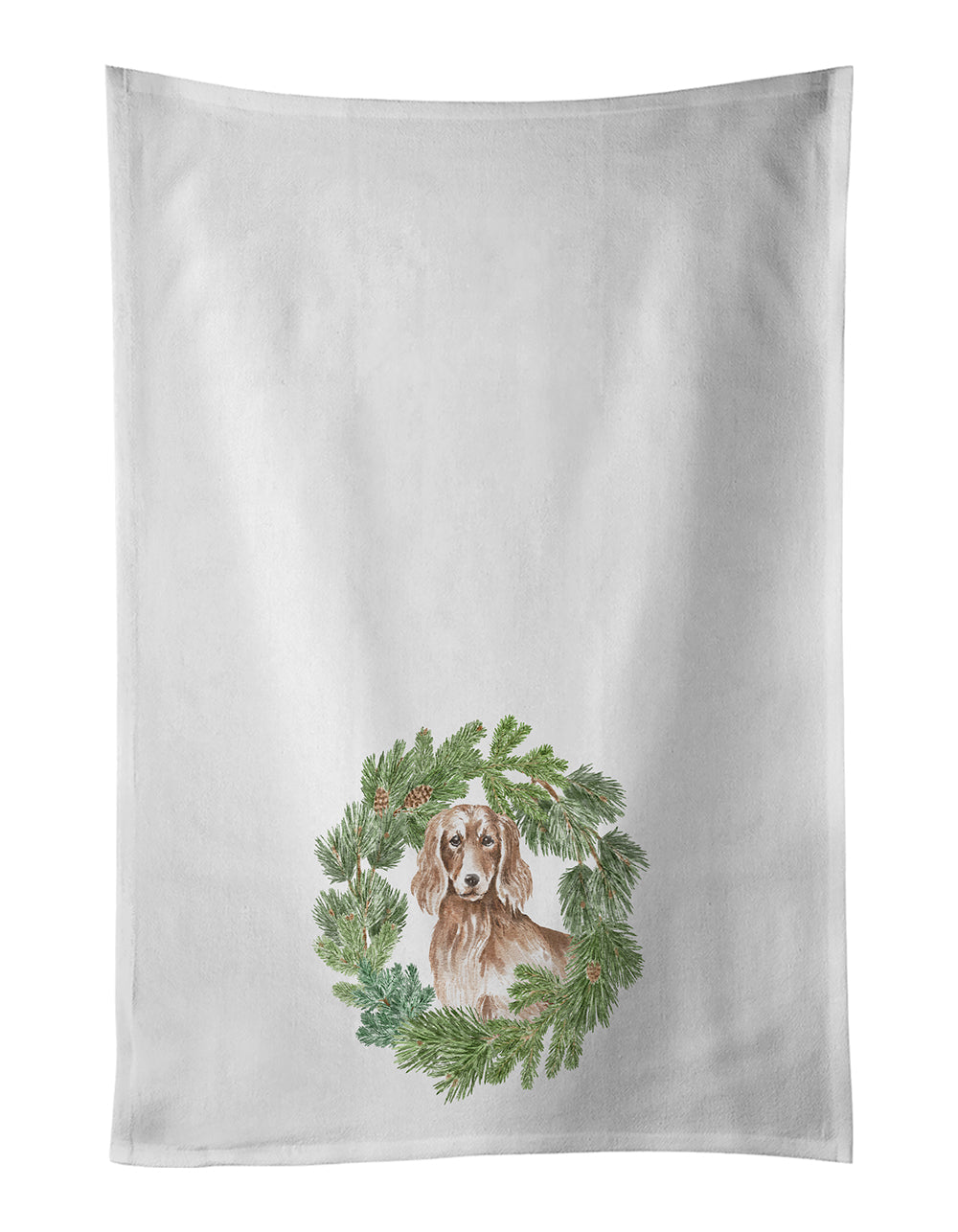 Dachshund Red Longhaired Christmas Wreath Kitchen Towel Set of 2-0