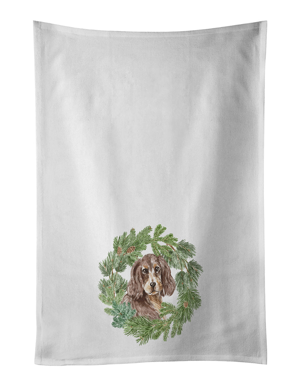 Cocker Spaniel Liver and Tan Christmas Wreath Kitchen Towel Set of 2-0