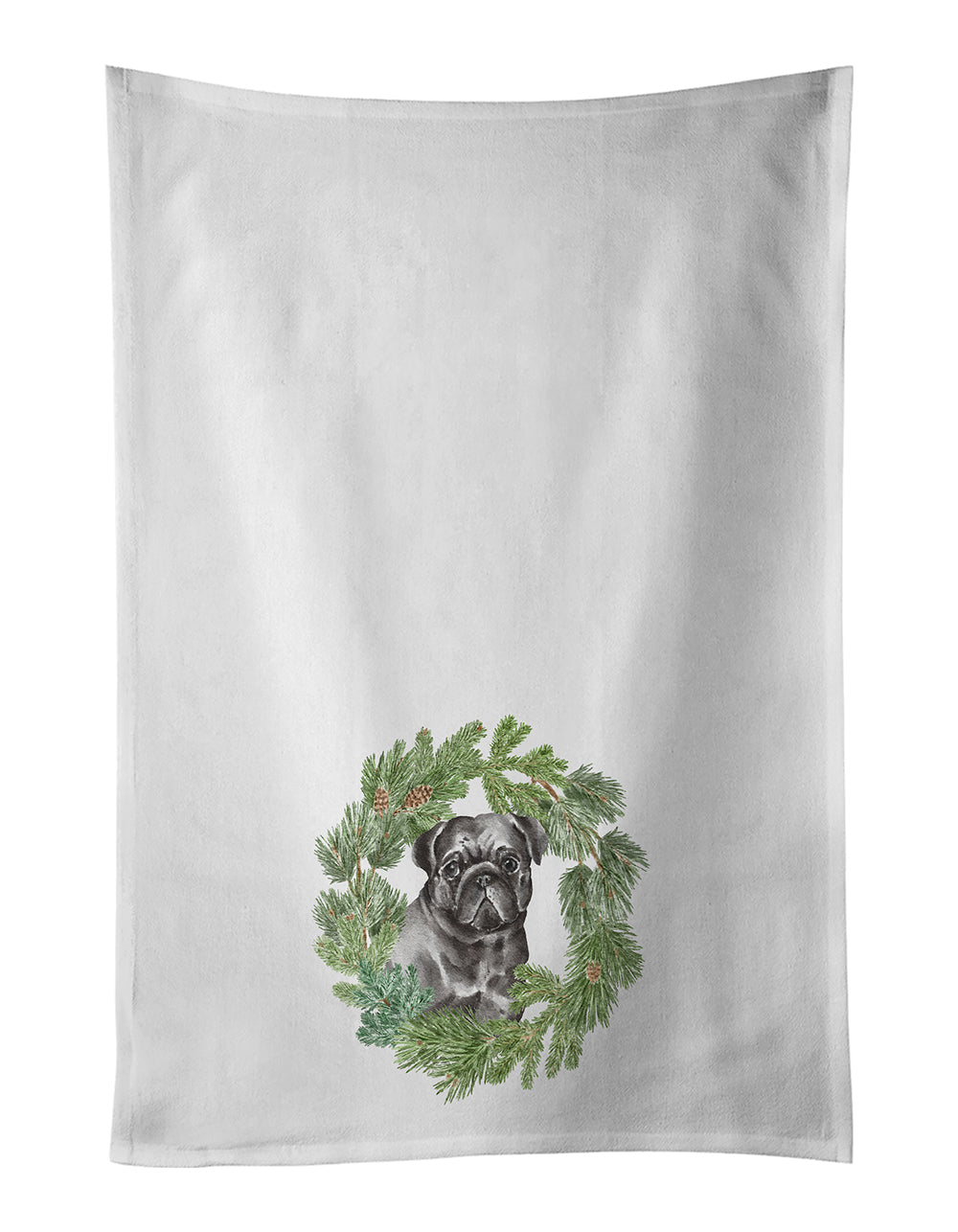 Pug Black Christmas Wreath Kitchen Towel Set of 2-0