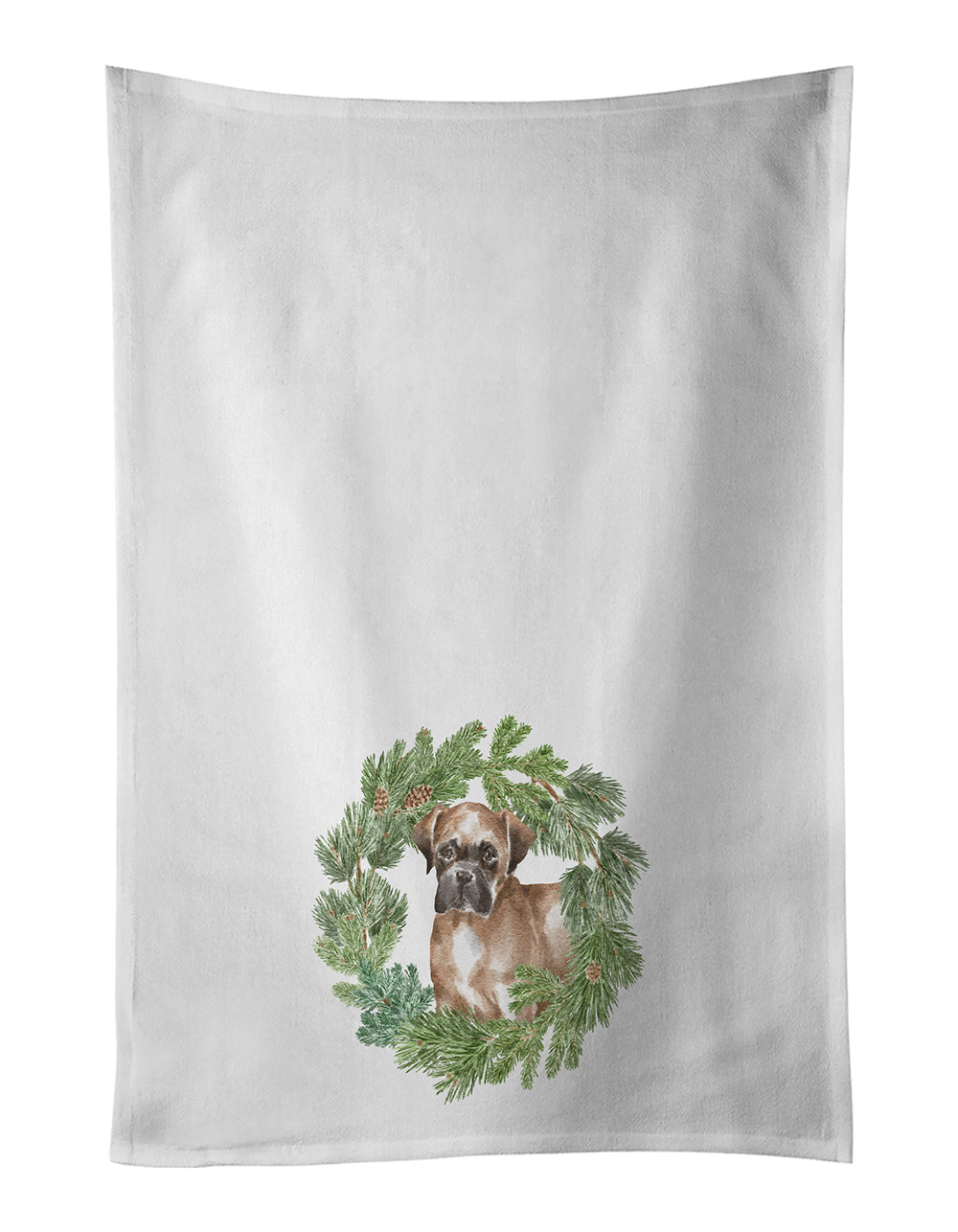 Boxer Puppy Fawn Christmas Wreath Kitchen Towel Set of 2-0