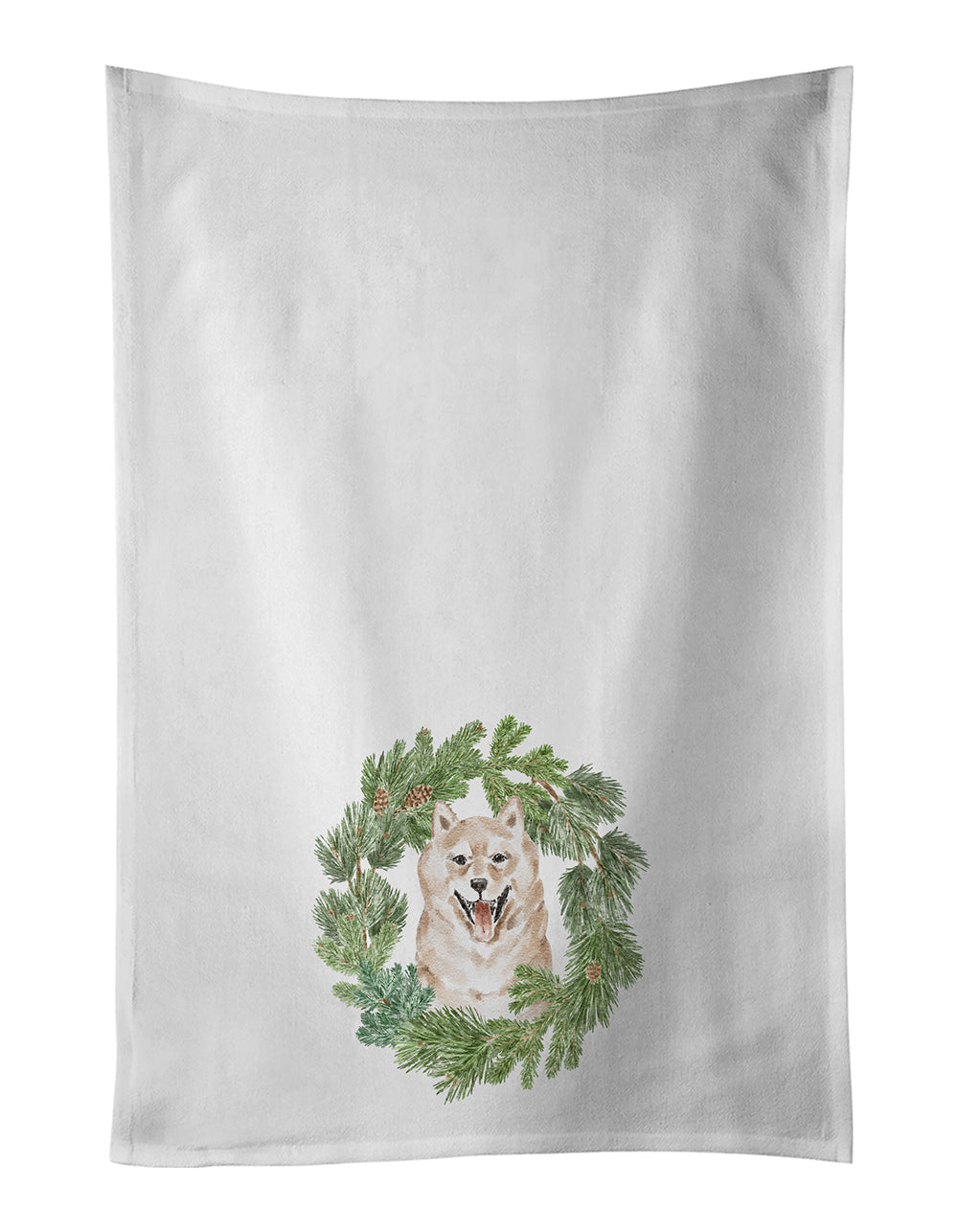 Shiba Inu Cream Christmas Wreath Kitchen Towel Set of 2-0