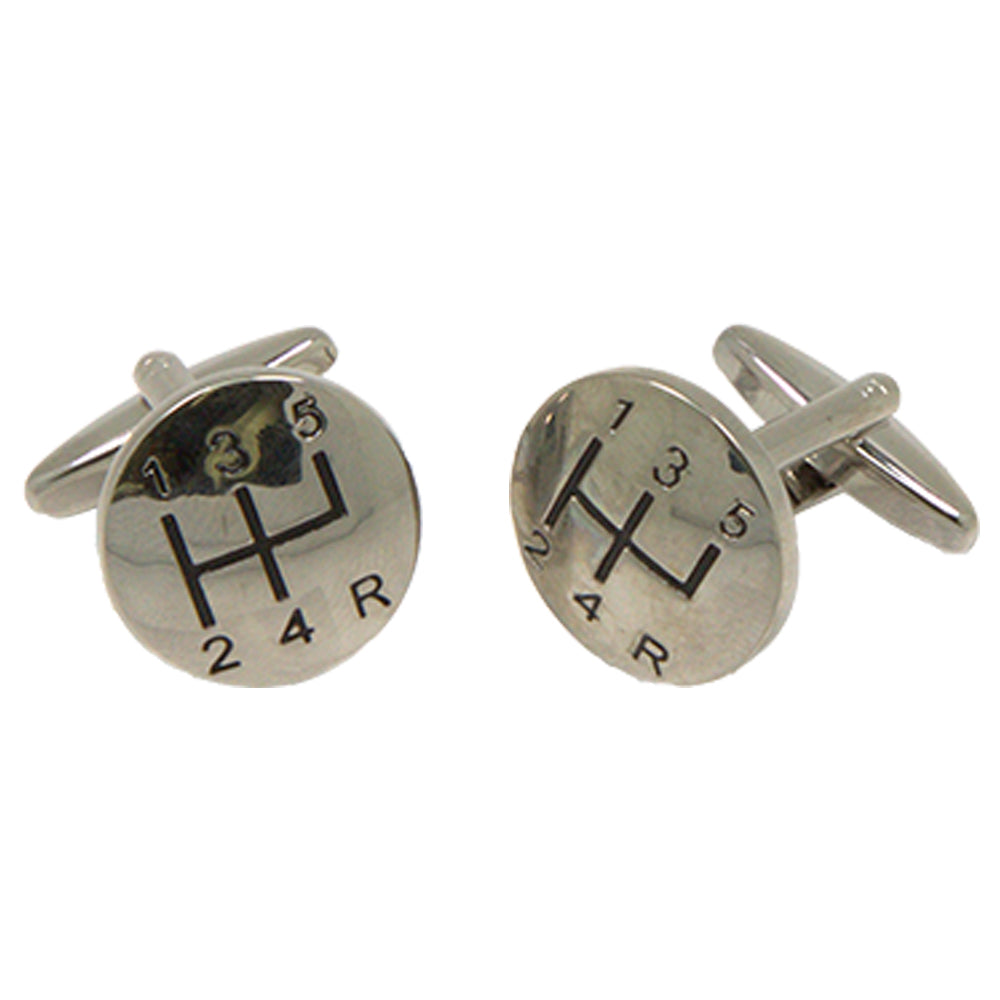 Silvertone Novelty Gear Stick Cufflinks with Jewelry Box-0