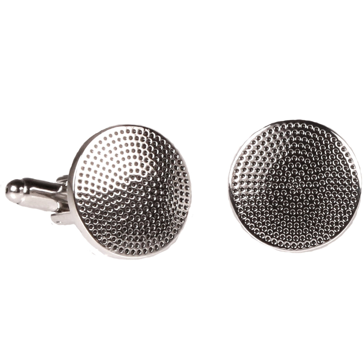 Silvertone Circular Silver Cufflinks with Jewelry Box-0