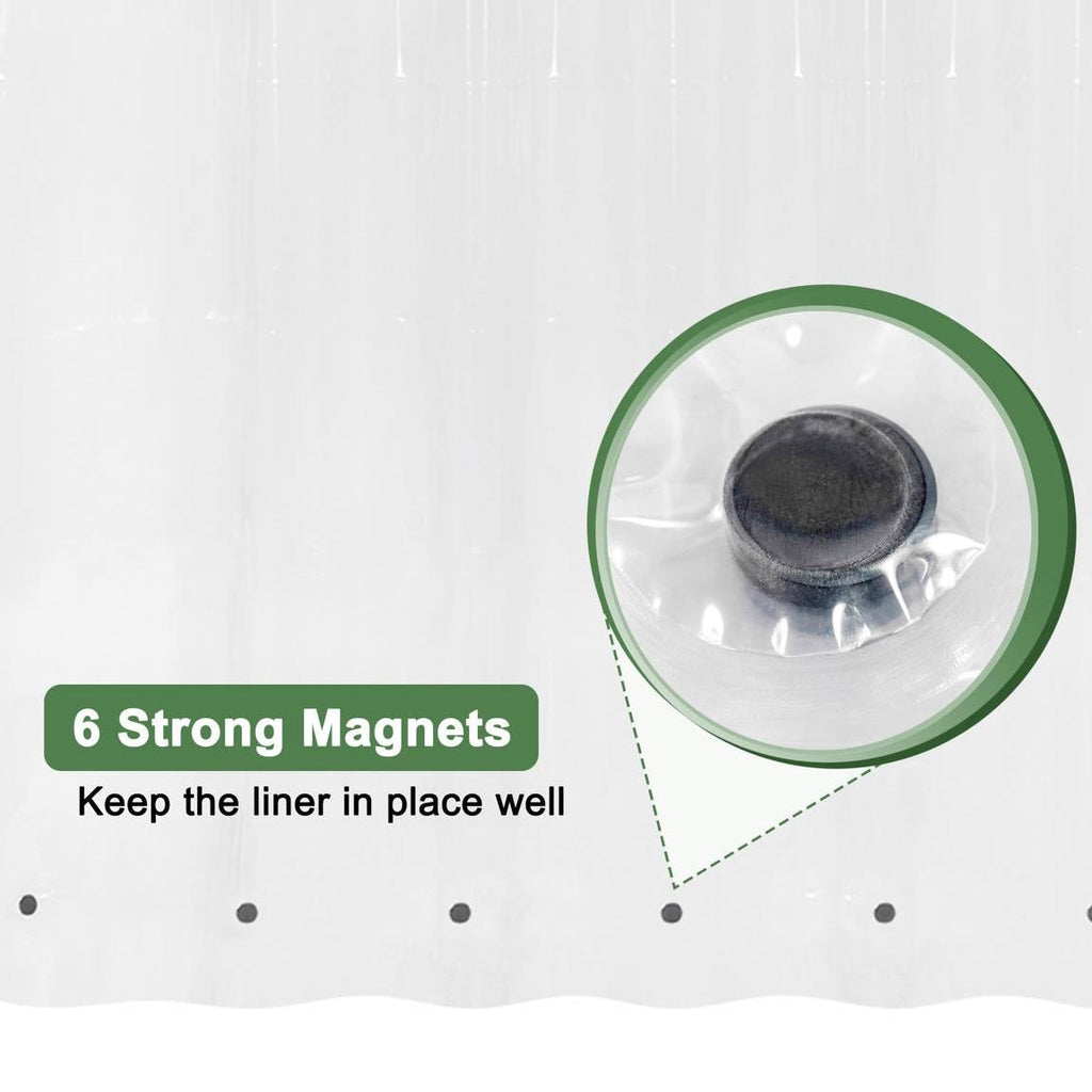 Extra long clear PEVA waterproof shower curtain liner with magnetic bottom hem and metal grommets — view 3