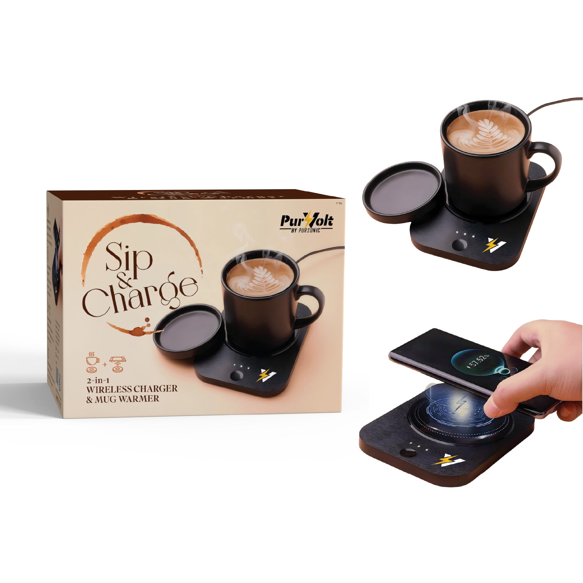 Wireless charging power bundle with smart mug warmer and modern bedside Bluetooth alarm clock speaker — view 5