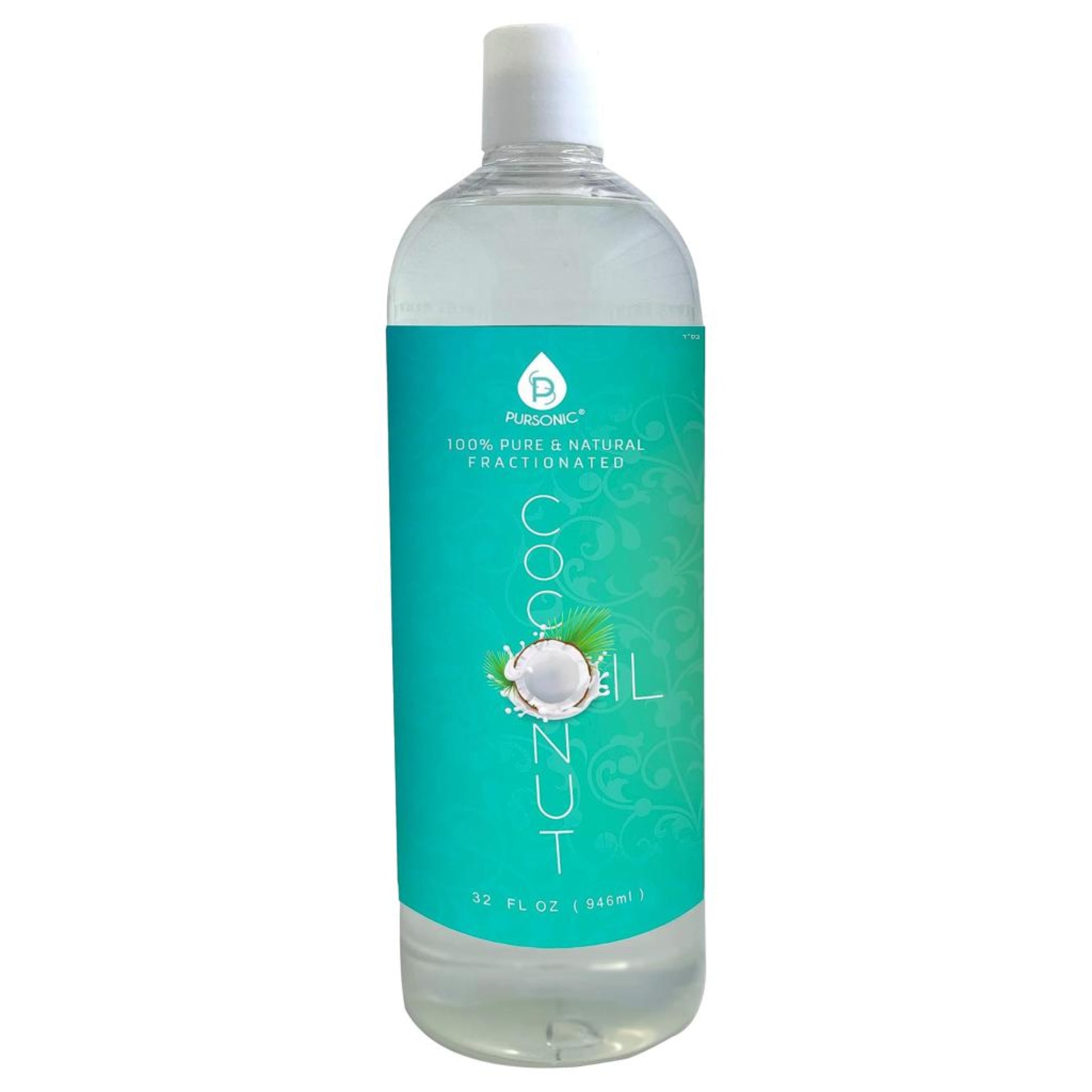 Pure fractionated coconut massage oil in a large 32 ounce bottle for skin and hair