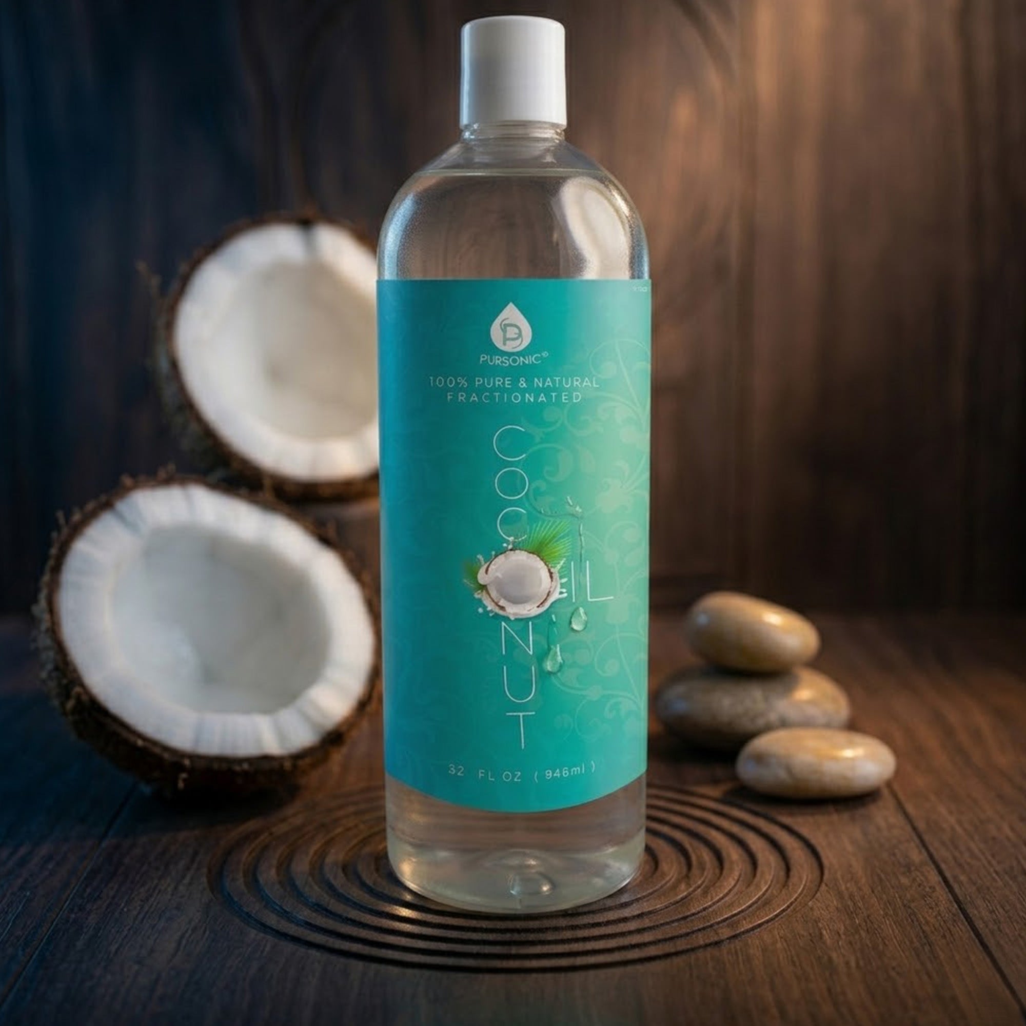Pure fractionated coconut massage oil in a large 32 ounce bottle for skin and hair — view 4