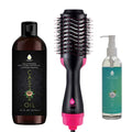 Hair strengthening bundle with hot air brush, fractionated coconut oil, and cold-pressed castor oil