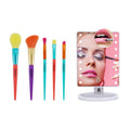 Pursonic LED countertop vanity mirror with built-in tray and five multi-colored synthetic makeup brushes.
