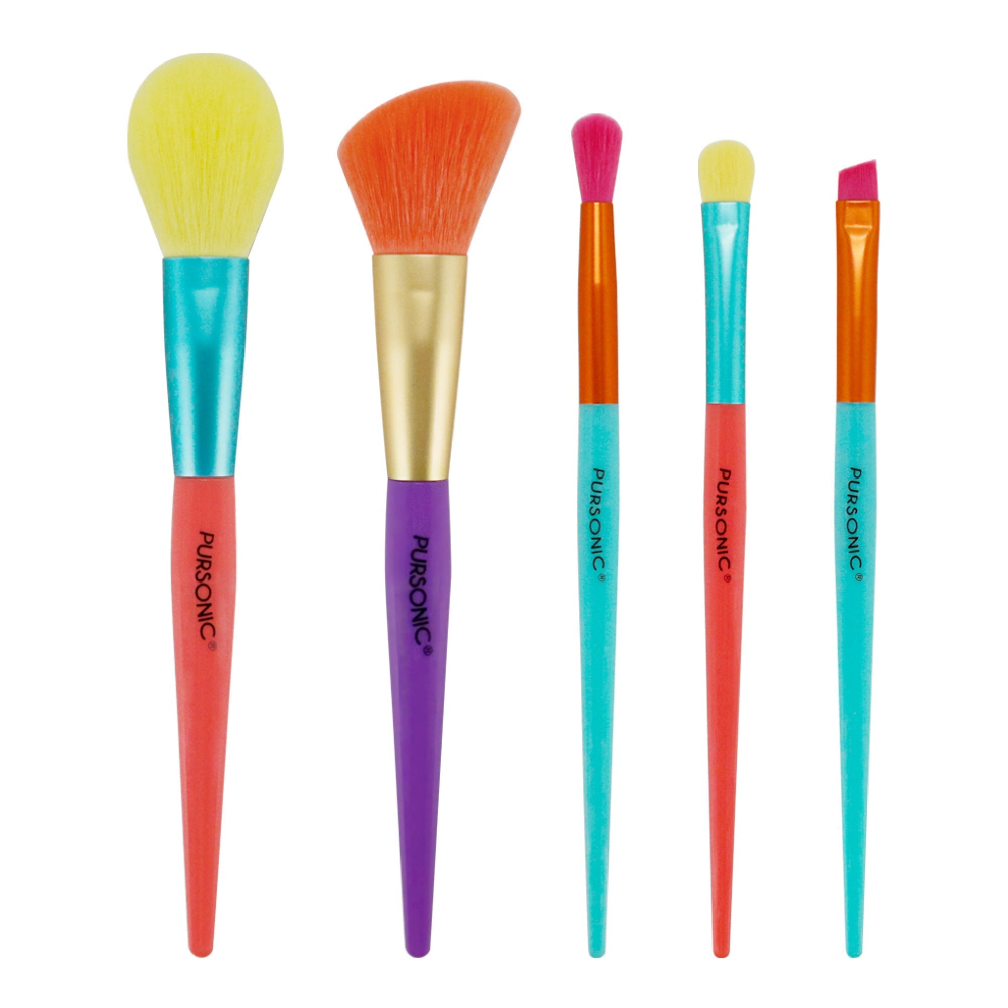 Pursonic Studio makeup brush set with five multi-colored synthetic bristle brushes for face and eyes — view 4