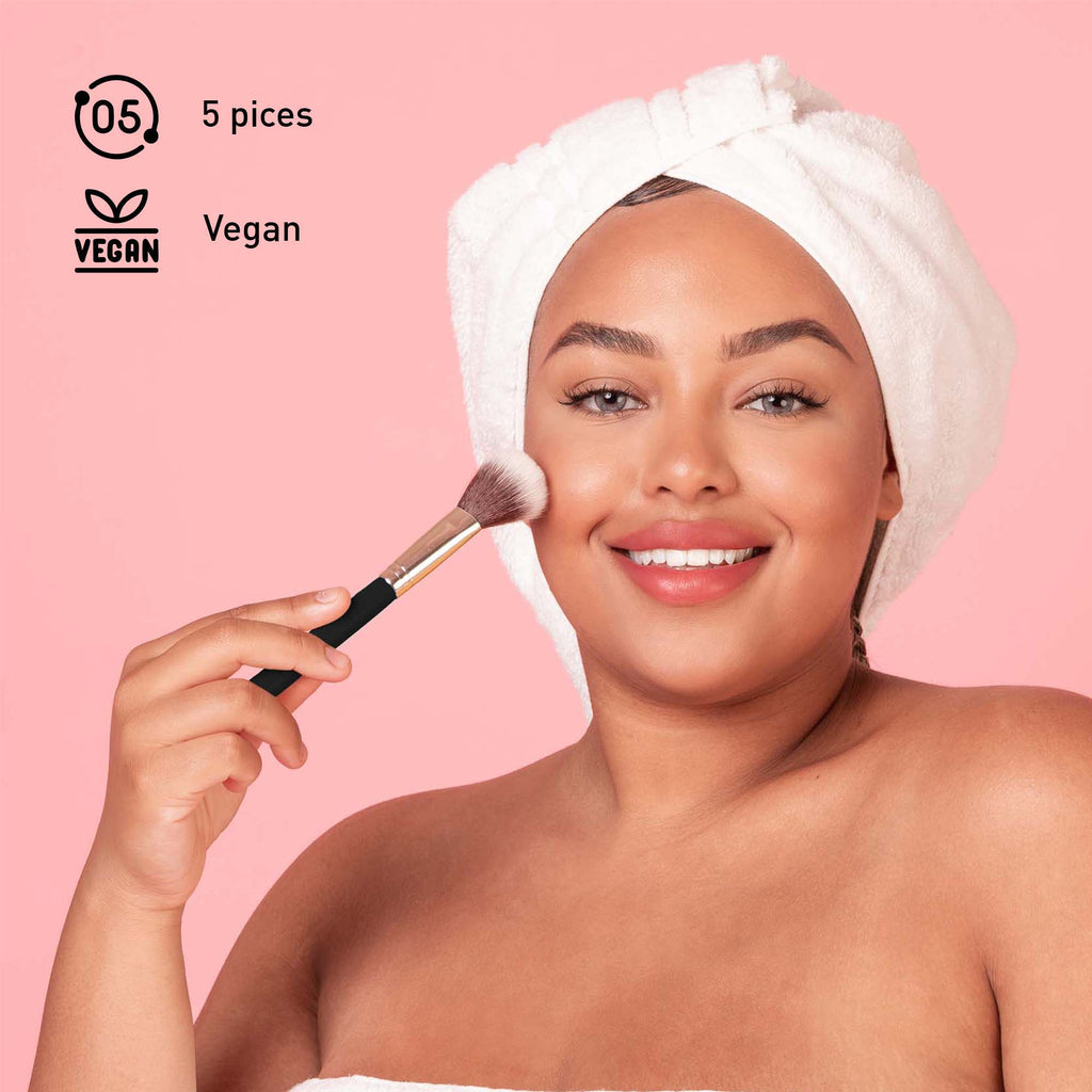 Glamour essentials beauty bundle featuring rose gold makeup brushes, false eyelashes, and bamboo vanity mirror — view 4