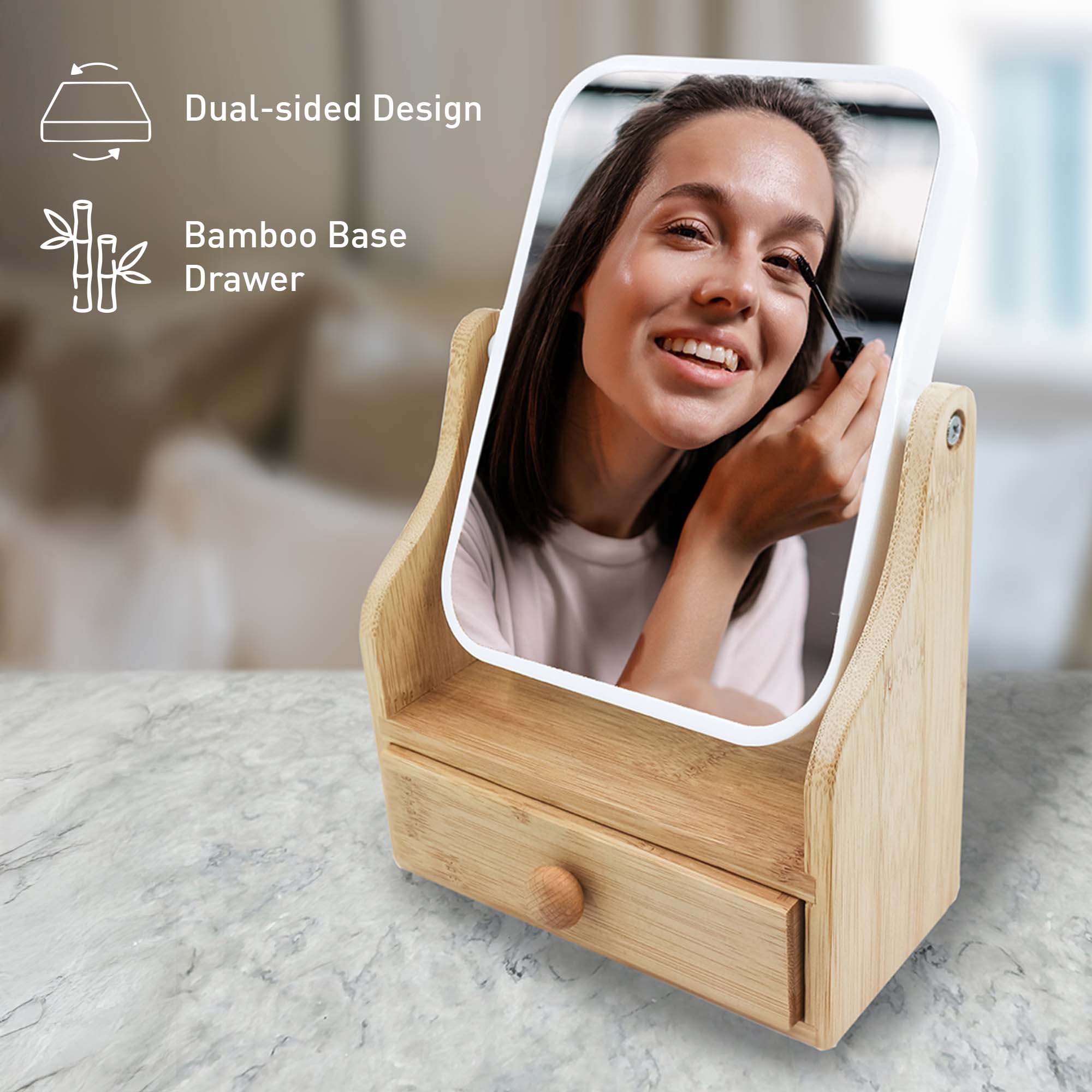 Glamour essentials beauty bundle featuring rose gold makeup brushes, false eyelashes, and bamboo vanity mirror — view 3