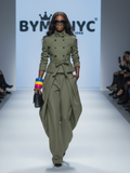 Matte olive green Columbus Park women's jacket with structured high collar and military chest flap pockets