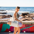 Heavy-duty cotton blend 42L oversized beach bag tote with front pocket and shoulder straps
