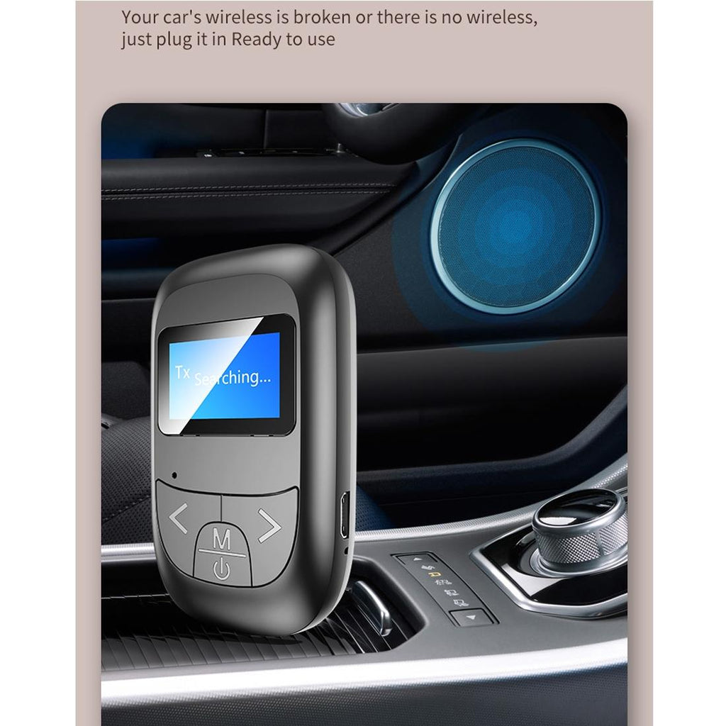 Black 2-in-1 Bluetooth adapter receiver and transmitter with LCD screen and 3.5mm jack — view 3