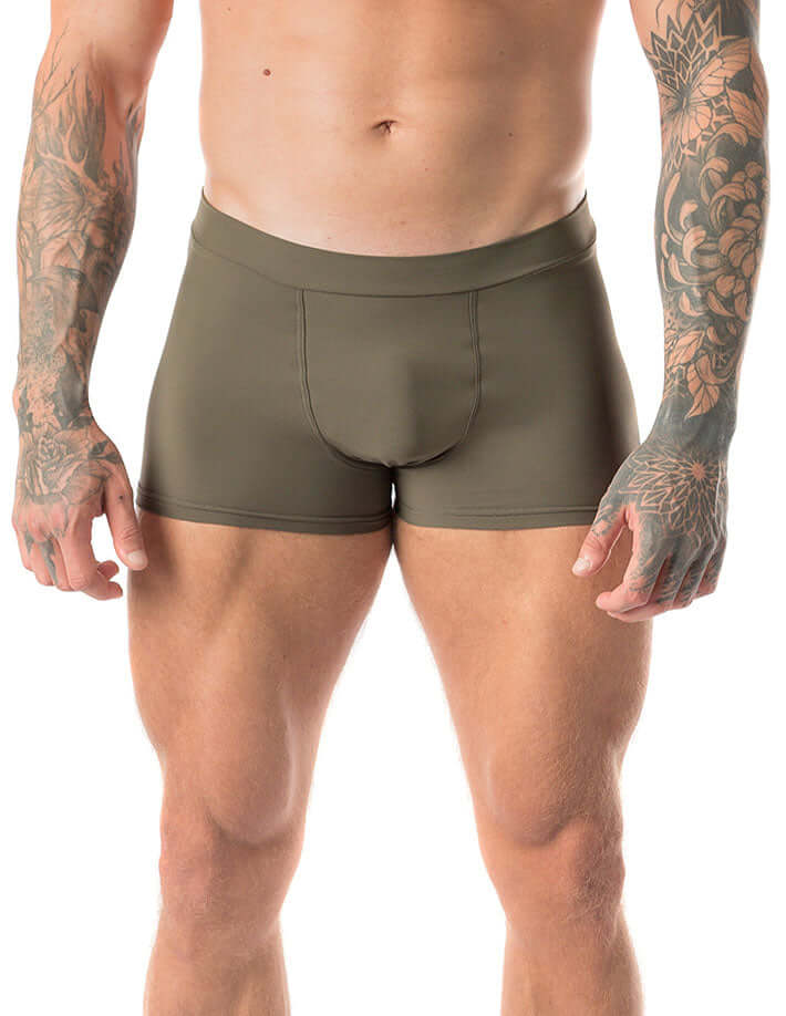 Men's minimalist Bikram yoga shorts in premium sweatproof stretch Lycra fabric for high heat training — view 5