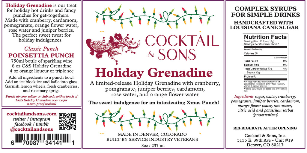 C&S Holiday Grenadine | A Festive Celebration of Tart Pomegranate and Winter Botanicals (8oz)-2